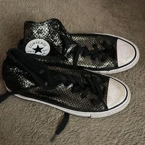 Limited edition Black shiny fish scale pattern high top converse